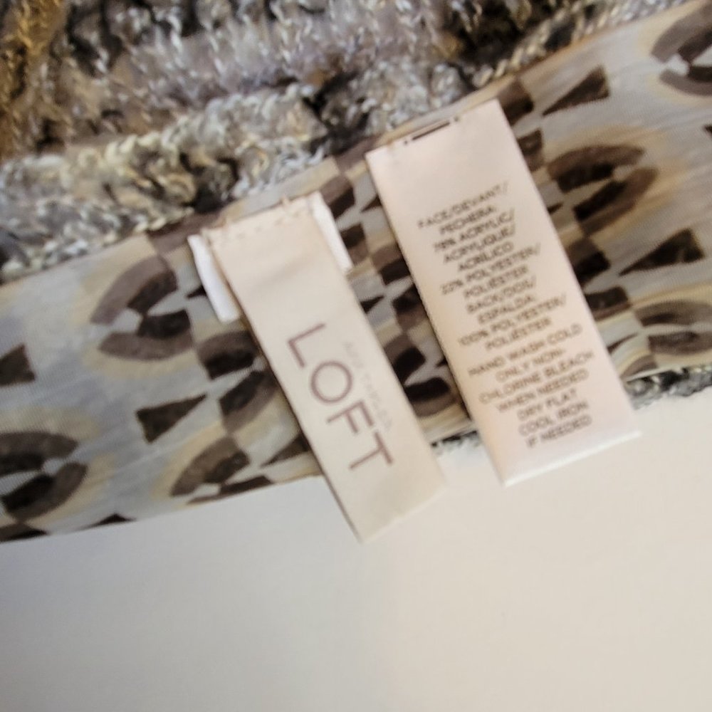 LOFT Dark Navy Blue, Grey and Tan Infinity Scarf, 2 sided, NWOT - Picture 4 of 14